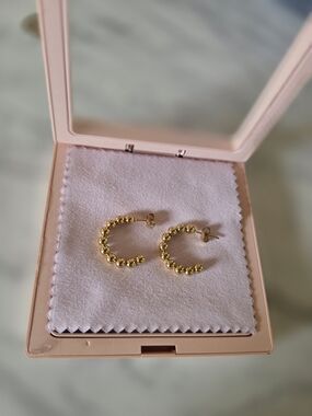 New! Gold Beaded Hoop Earrings in Stainless Steel